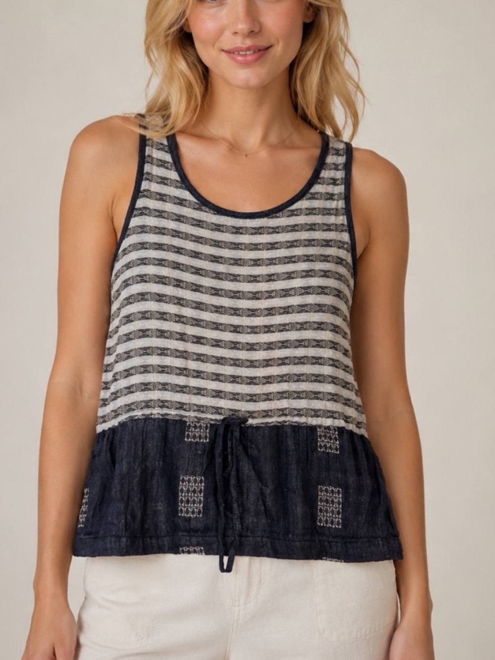 Ace & Jig Surf Argyle Tank Blue/White Size XS 25802